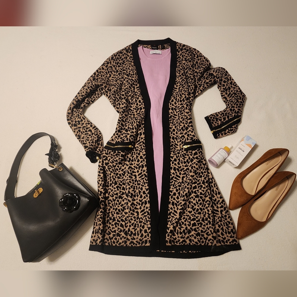 Rafaella Cheetah Long Open Front Cardigan Mobwife - Picture 2 of 5